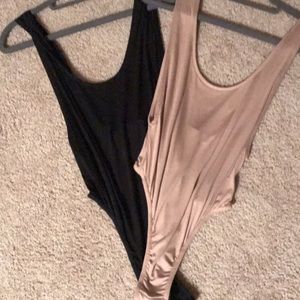 Nude and Black Thong Bodysuits